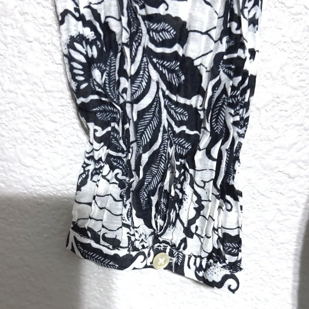 LOFT Womens Navy Blue White Paisley Feather Silk Blend Tie Blouse Peasant‎ Sz M